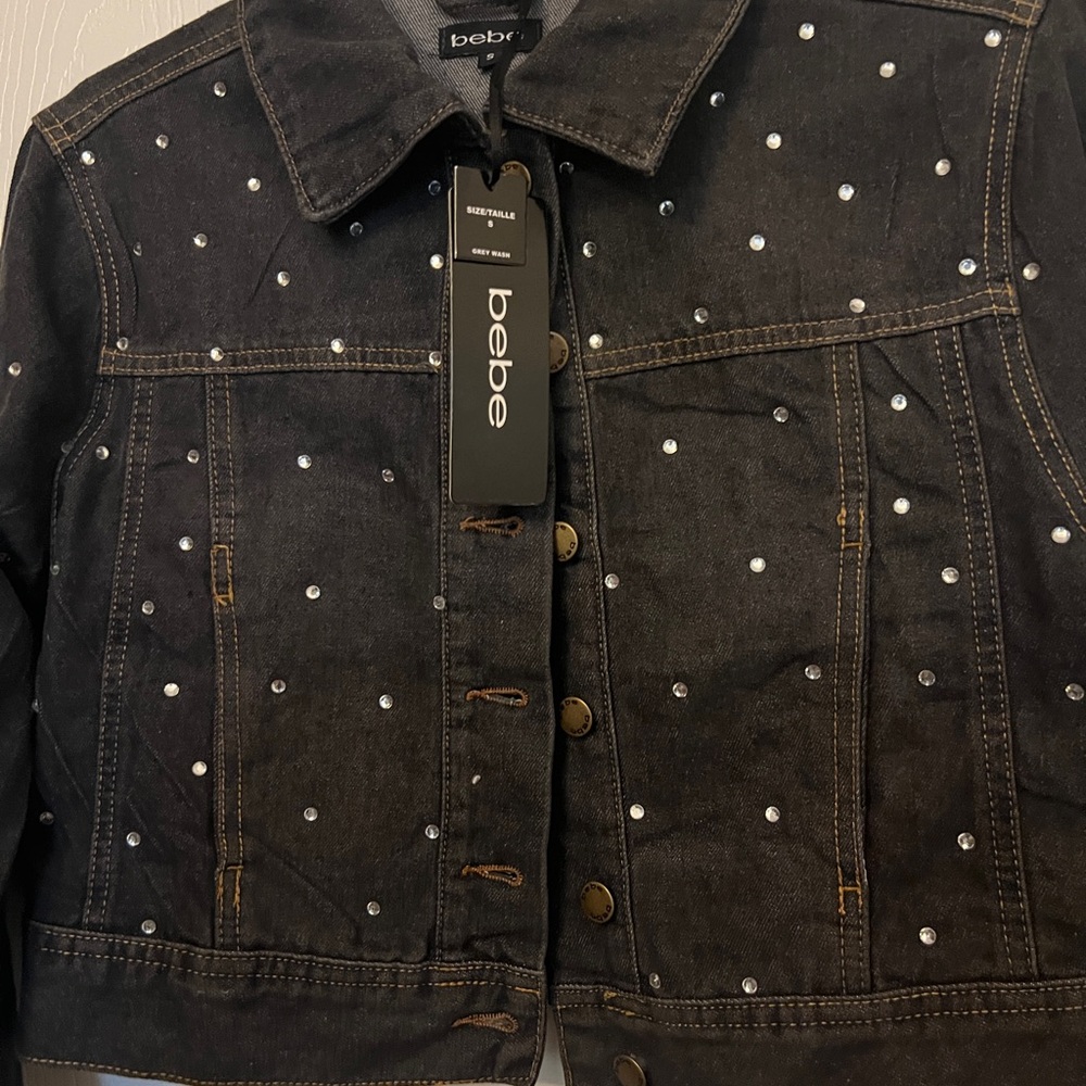 NWT Bebe Denim Jacket with Rhinestones Sparkling Details - Picture 10 of 11